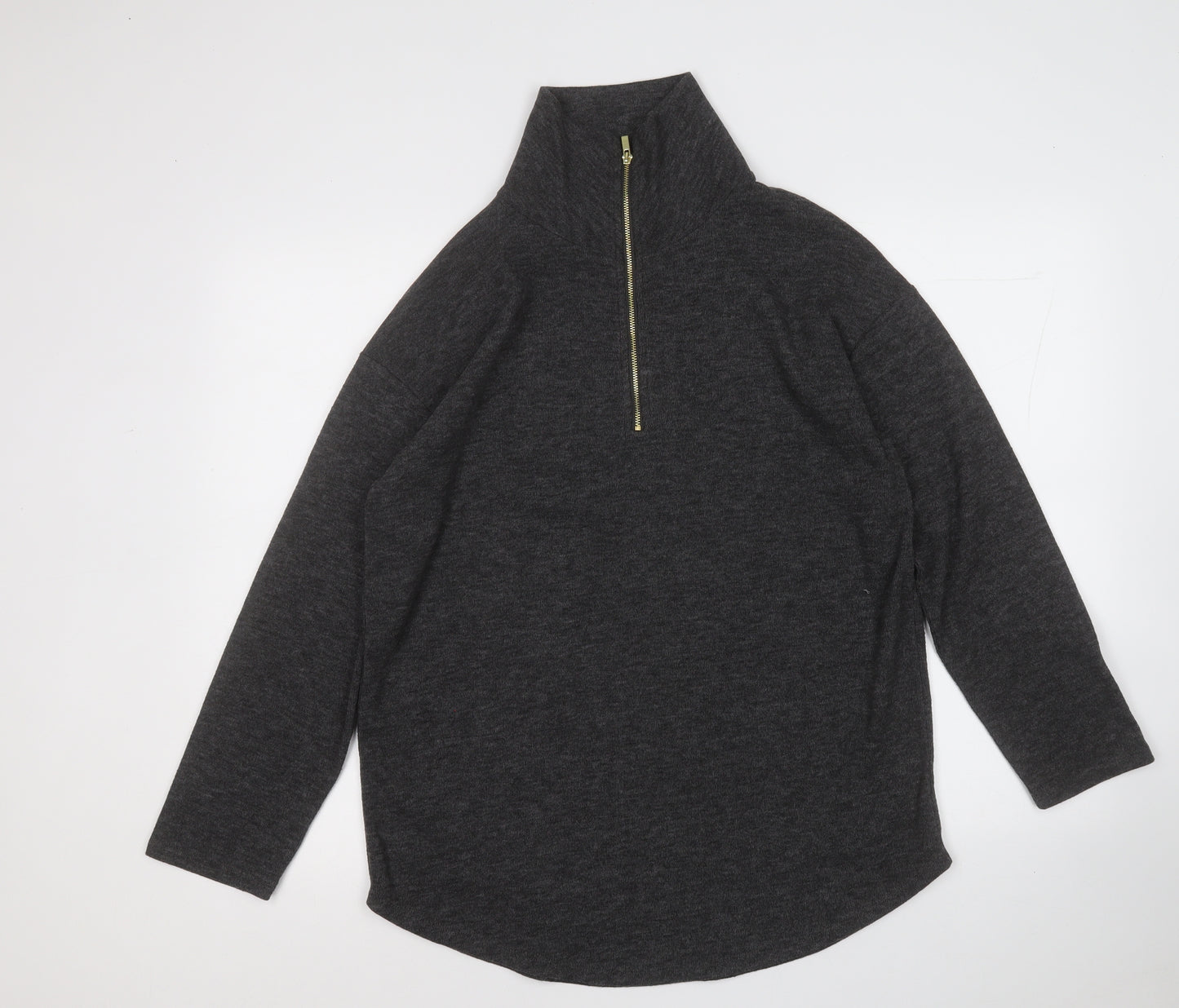 TU Womens Grey Mock Neck  Polyester Pullover Jumper Size 10