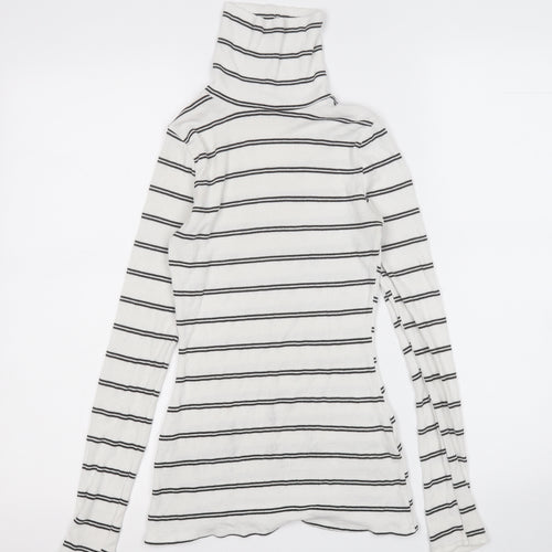 I SAW IT FIRST Womens White Roll Neck Striped Polyester Pullover Jumper Size 8