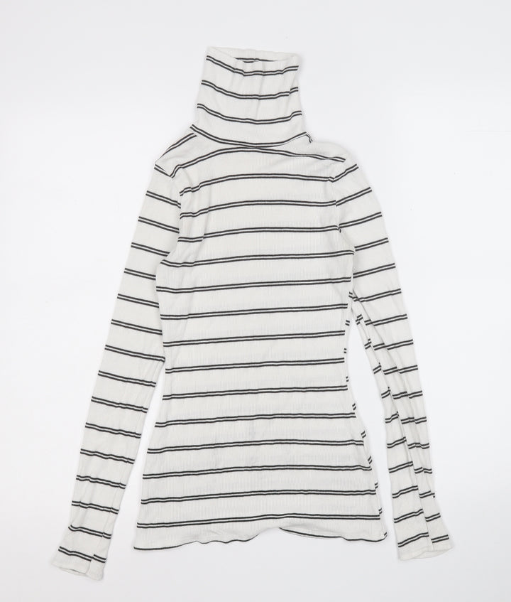 I SAW IT FIRST Womens White Roll Neck Striped Polyester Pullover Jumper Size 8