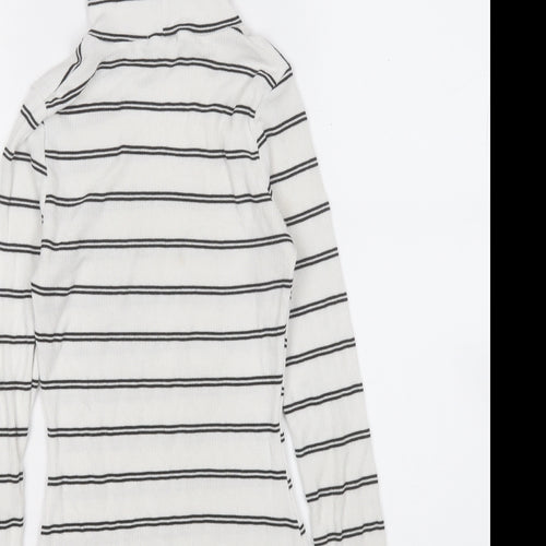 I SAW IT FIRST Womens White Roll Neck Striped Polyester Pullover Jumper Size 8
