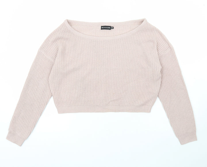 PRETTYLITTLETHING Womens Pink Boat Neck Acrylic Pullover Jumper Size S