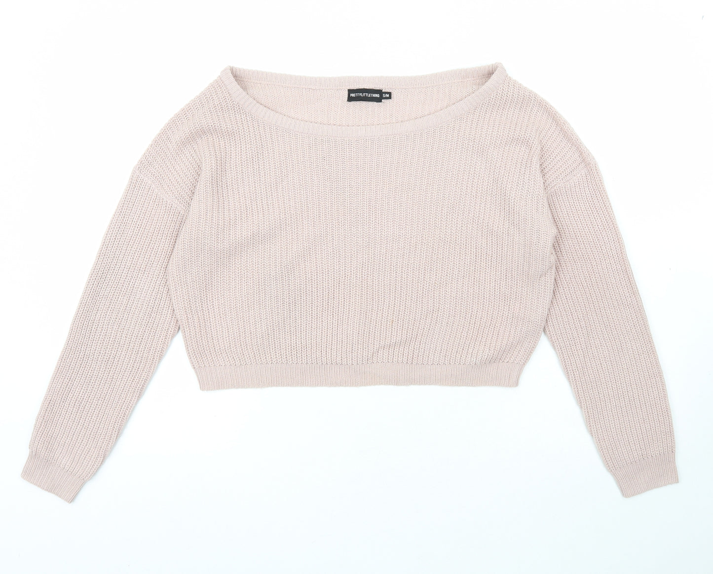 PRETTYLITTLETHING Womens Pink Boat Neck  Acrylic Pullover Jumper Size S