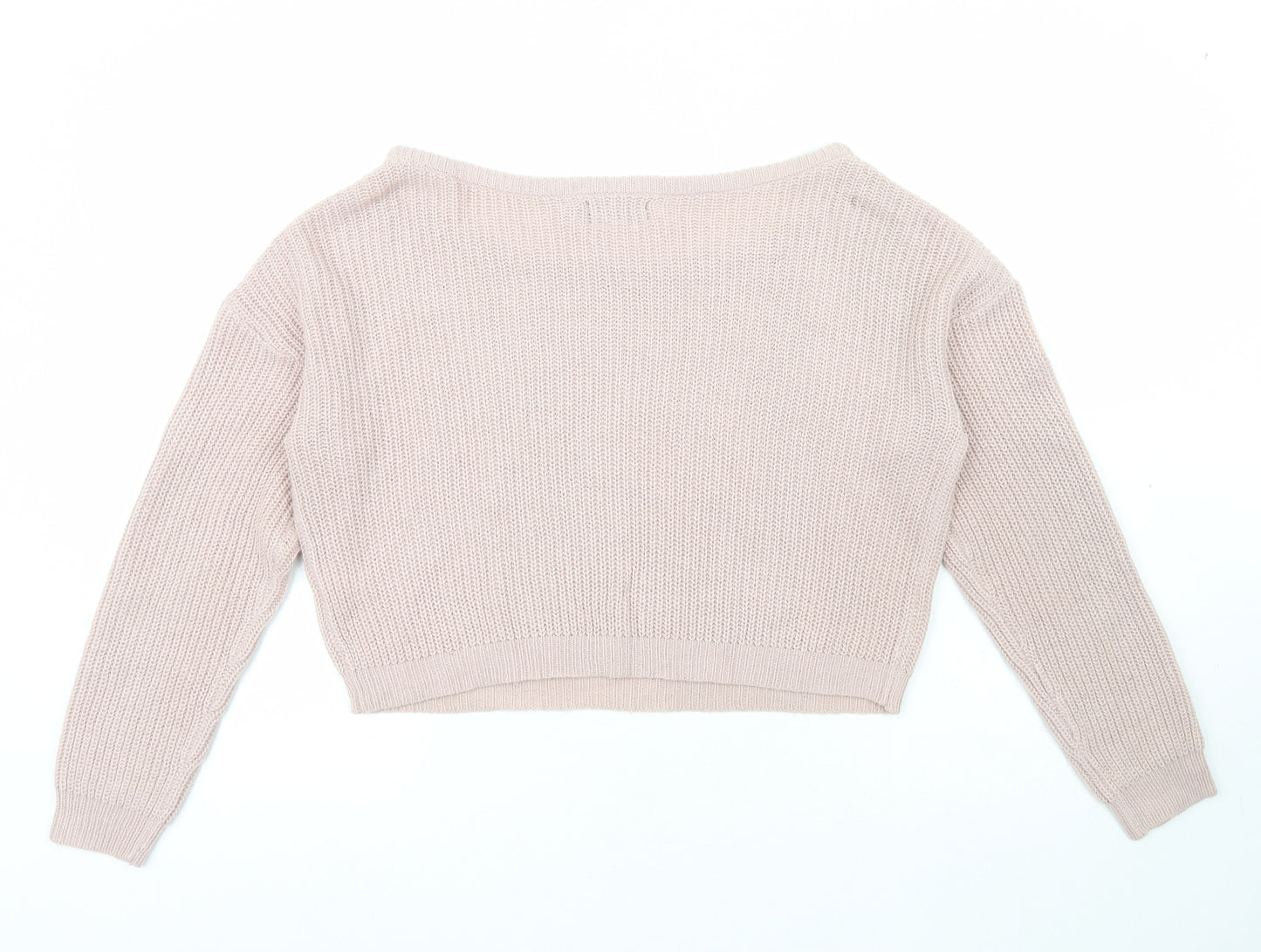 PRETTYLITTLETHING Womens Pink Boat Neck  Acrylic Pullover Jumper Size S
