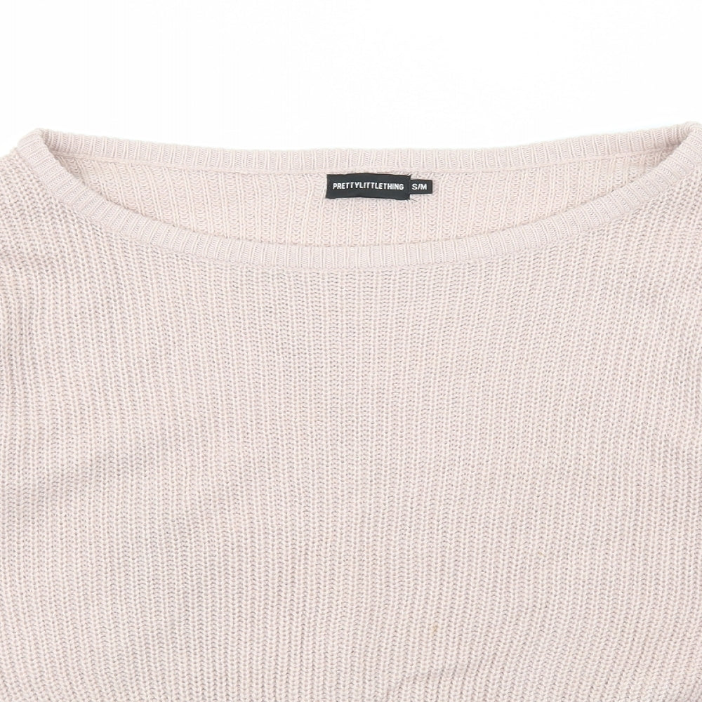 PRETTYLITTLETHING Womens Pink Boat Neck  Acrylic Pullover Jumper Size S