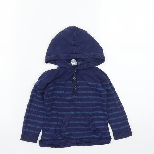 H&M Boys Black Striped Cotton Pullover Hoodie Size 2 Years  Button