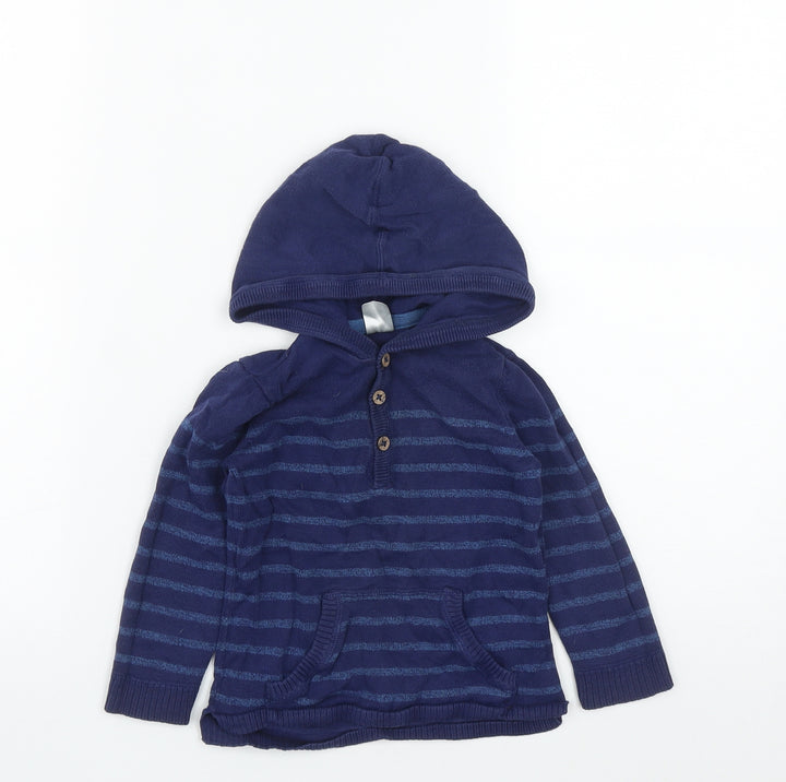 H&M Boys Black Striped Cotton Pullover Hoodie Size 2 Years  Button