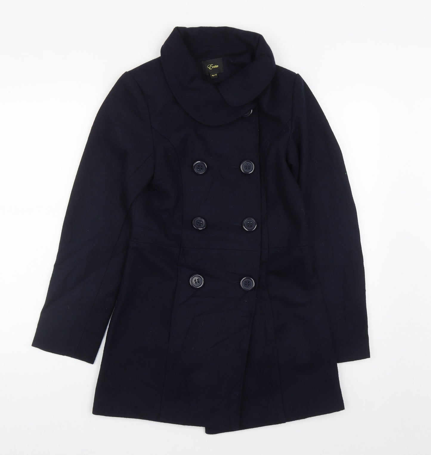 Evita Girls Blue   Pea Coat Coat Size 12 Years  Button