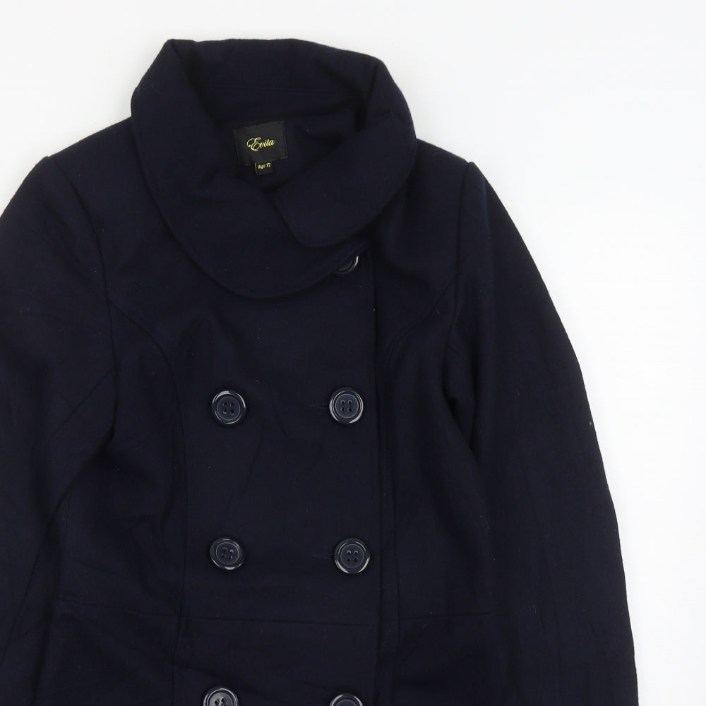 Evita Girls Blue   Pea Coat Coat Size 12 Years  Button