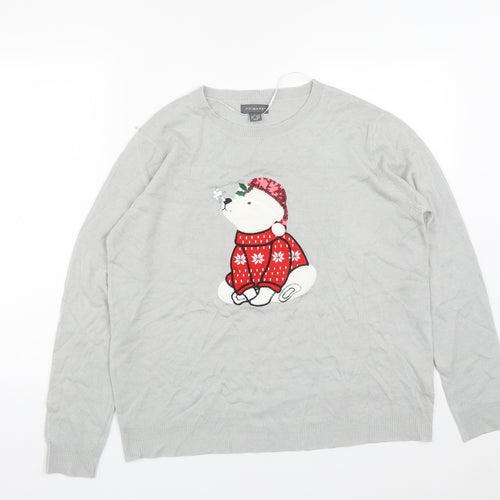 Primark Womens Grey Round Neck  Acrylic Pullover Jumper Size L   - Christmas Polar Bear