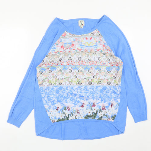 Yumi Womens Blue Round Neck Geometric Polyester Pullover Jumper Size M