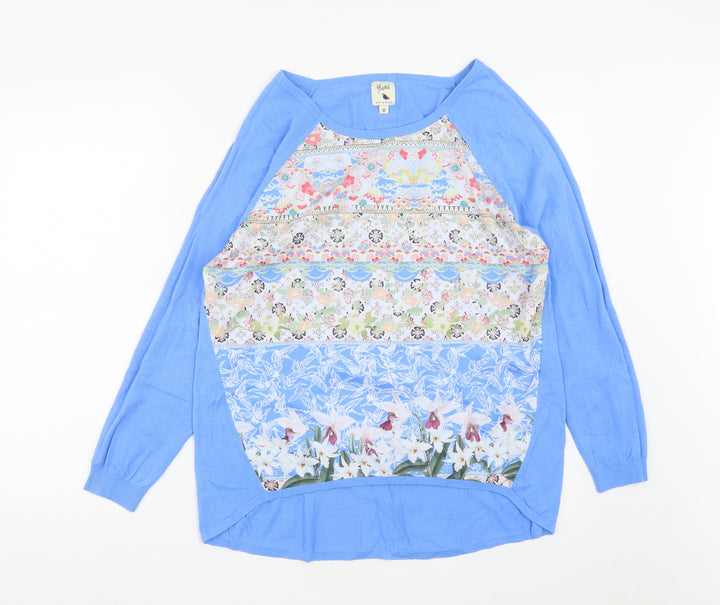 Yumi Womens Blue Round Neck Geometric Polyester Pullover Jumper Size M