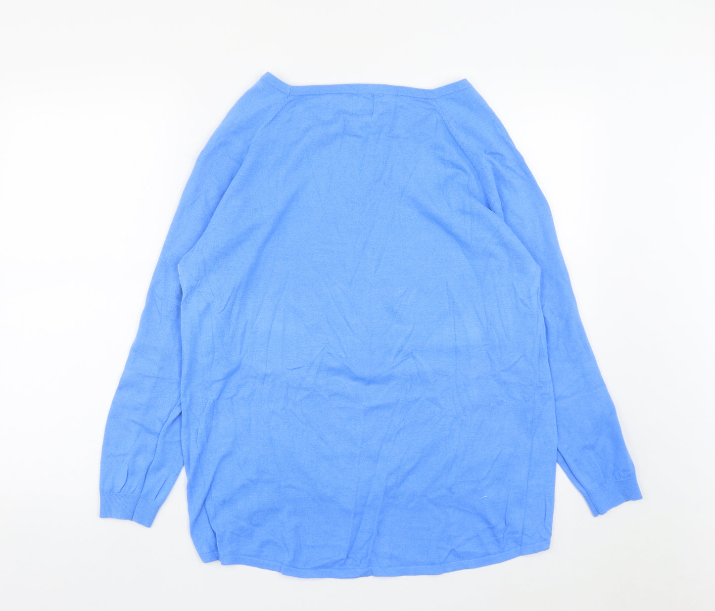Yumi Womens Blue Round Neck Geometric Polyester Pullover Jumper Size M