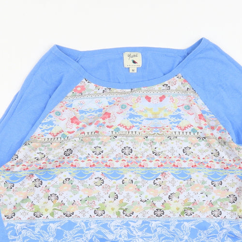 Yumi Womens Blue Round Neck Geometric Polyester Pullover Jumper Size M
