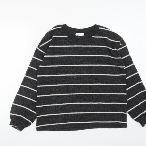 Matalan Womens Black Striped Viscose Blend Pullover Sweatshirt Size 10