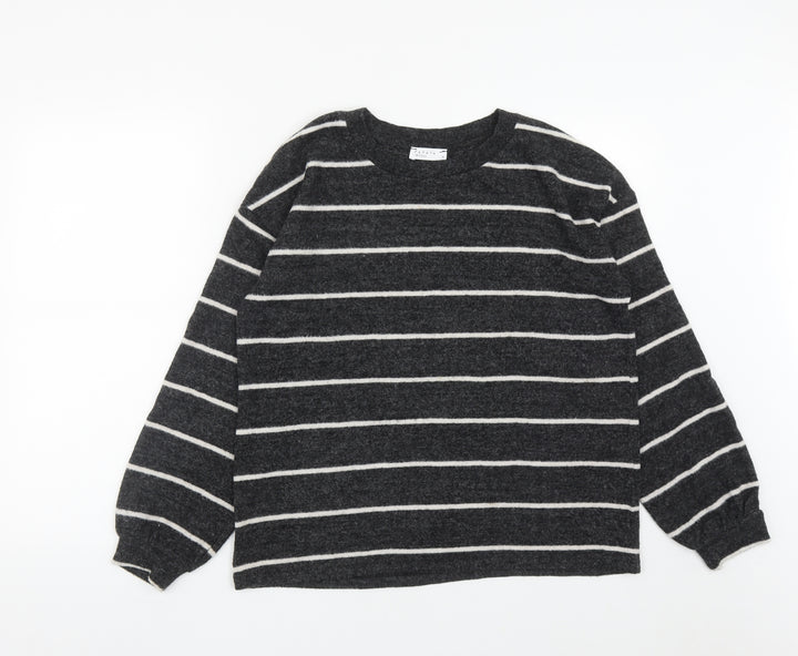 Matalan Womens Black Striped Viscose Blend Pullover Sweatshirt Size 10