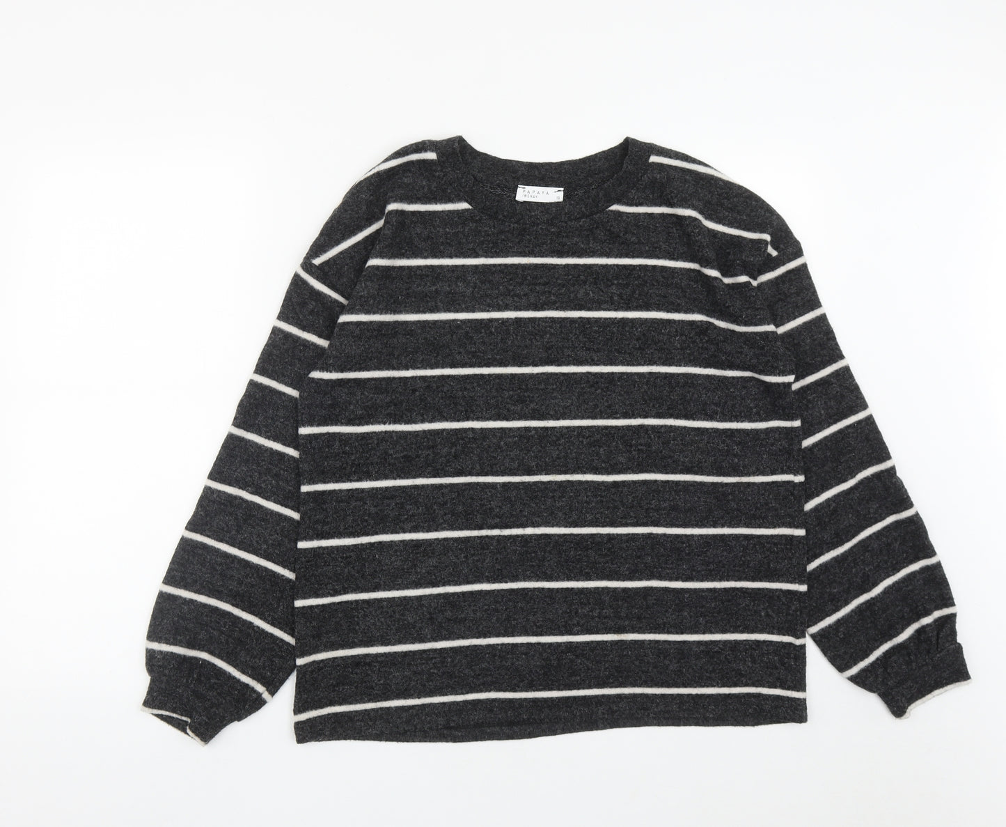 Matalan Womens Black Striped Viscose Blend Pullover Sweatshirt Size 10