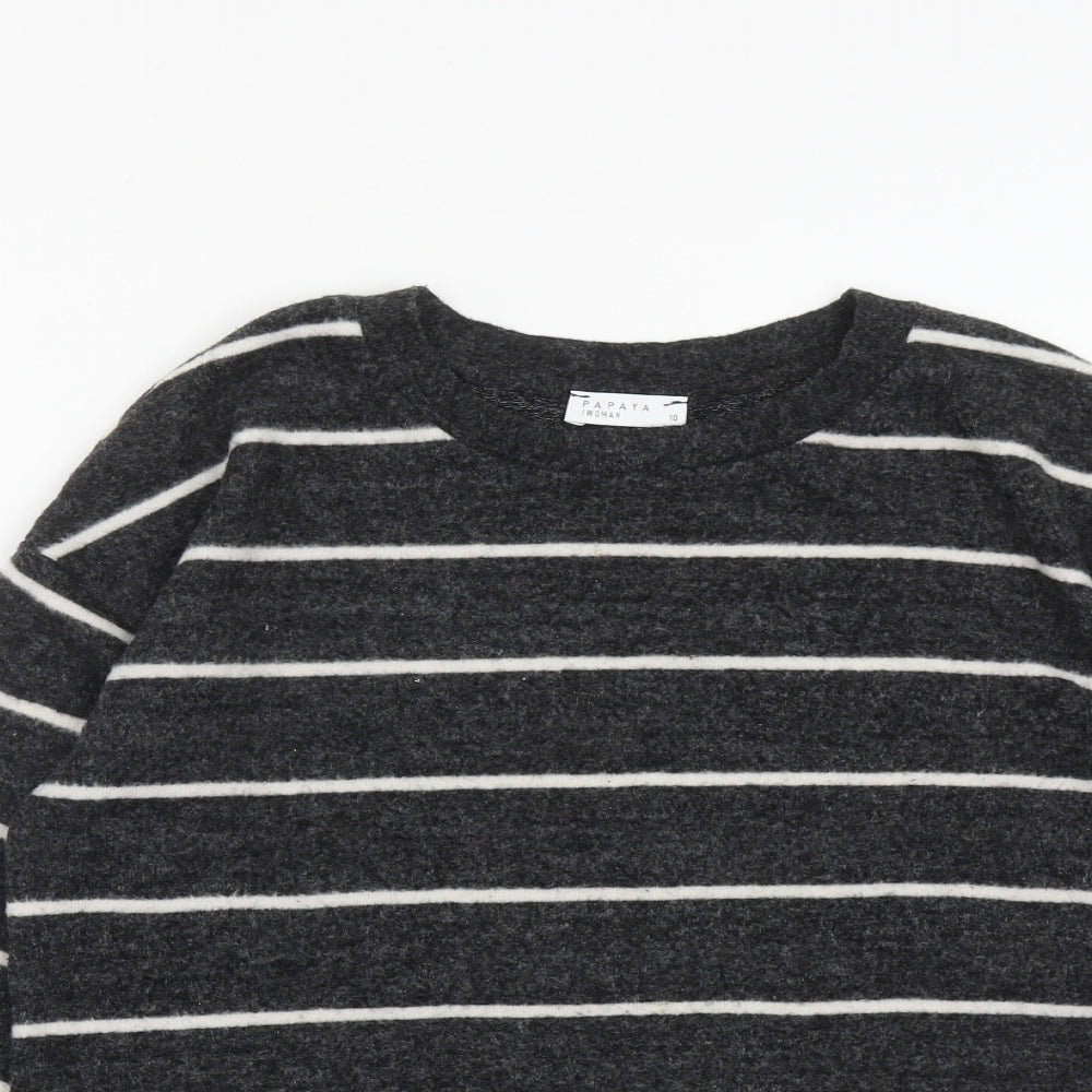 Matalan Womens Black Striped Viscose Blend Pullover Sweatshirt Size 10