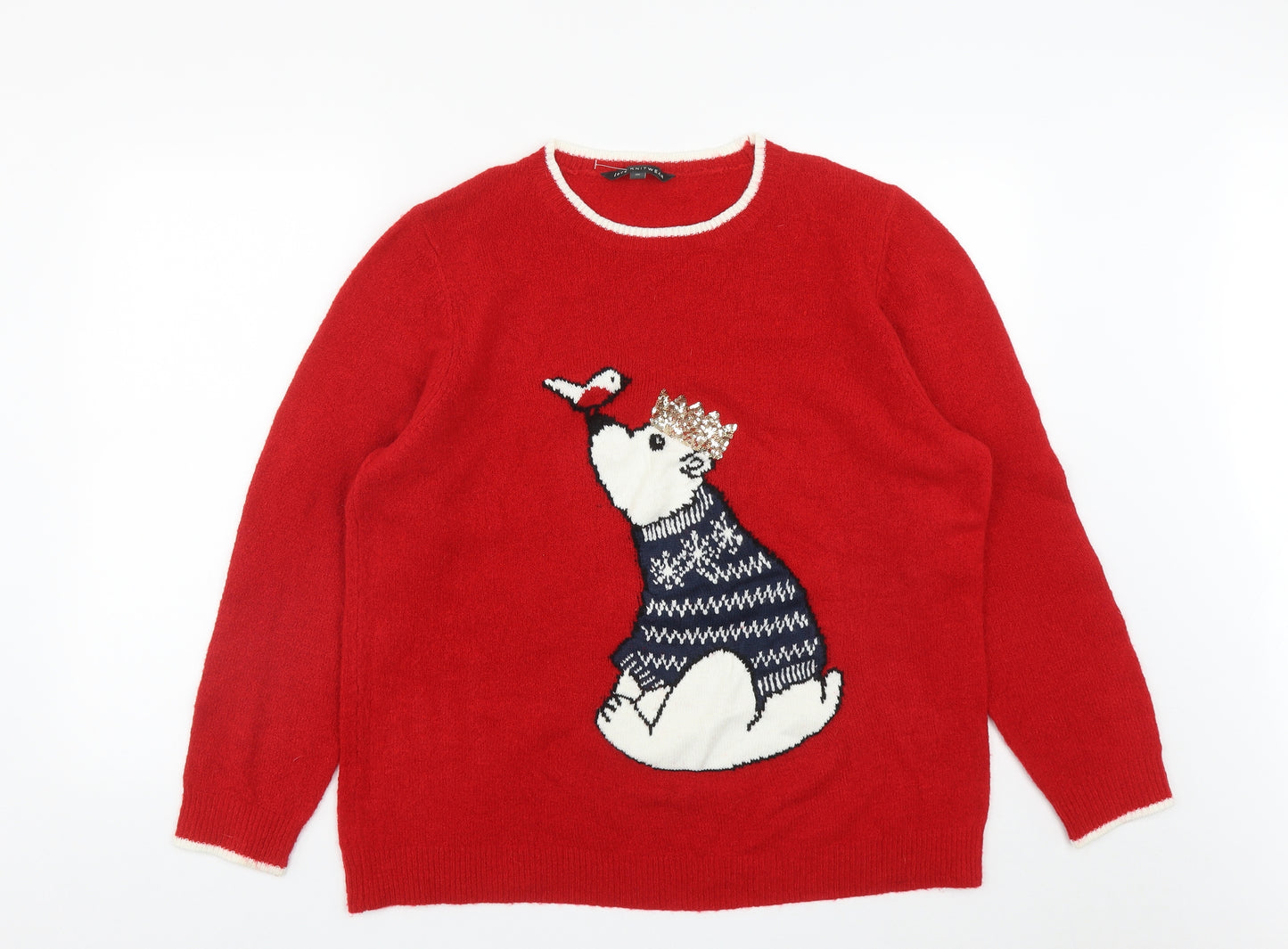 LOVE KNITWEAR Womens Red Round Neck  Acrylic Pullover Jumper Size 20   - Christmas Polar Bear