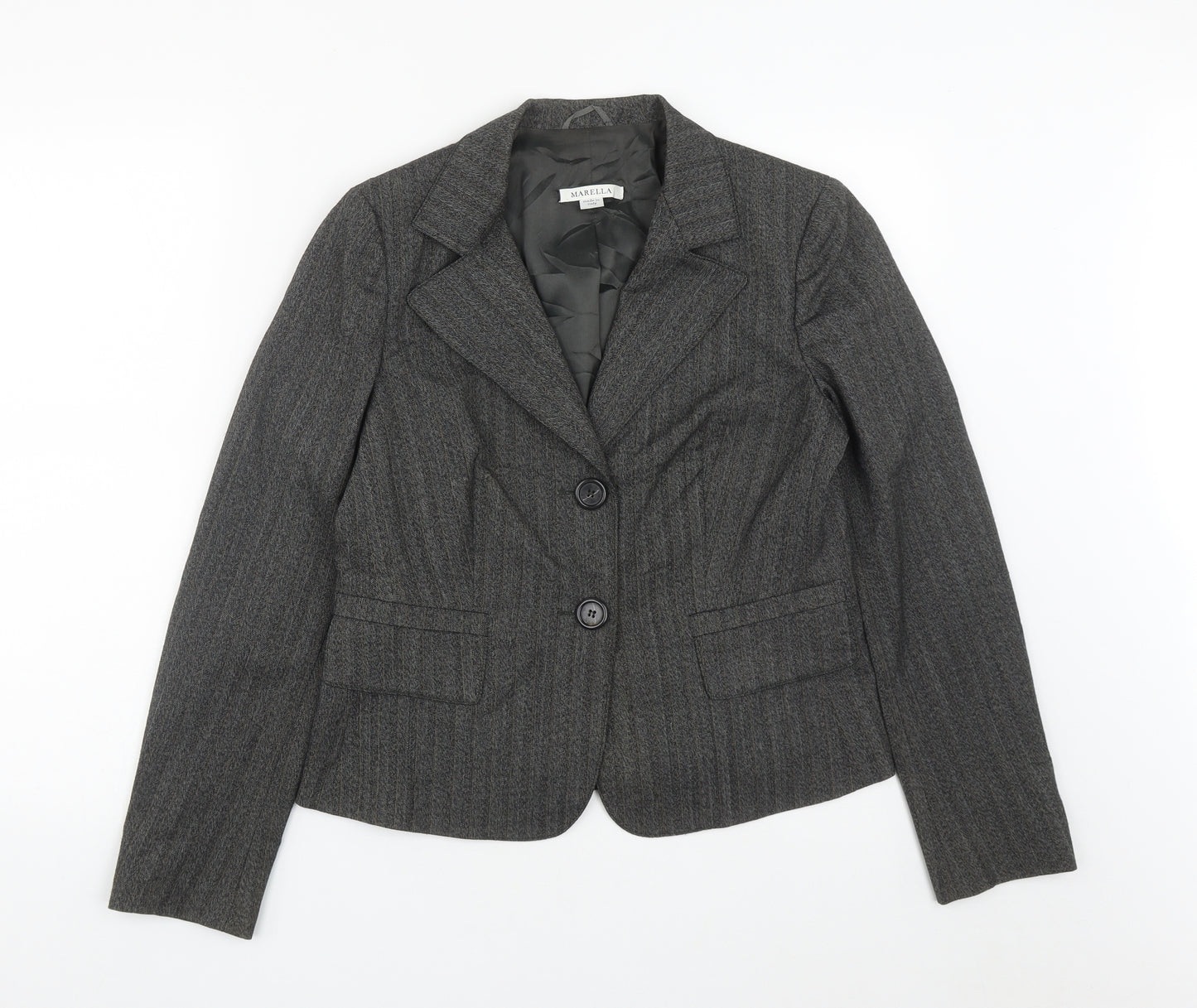 Marella Womens Grey Striped Polyester Jacket Suit Jacket Size 12