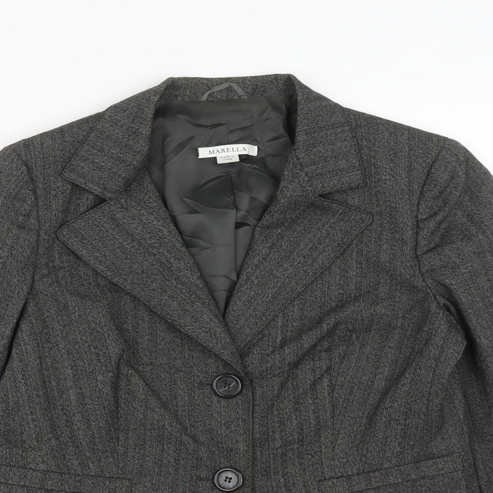 Marella Womens Grey Striped Polyester Jacket Suit Jacket Size 12