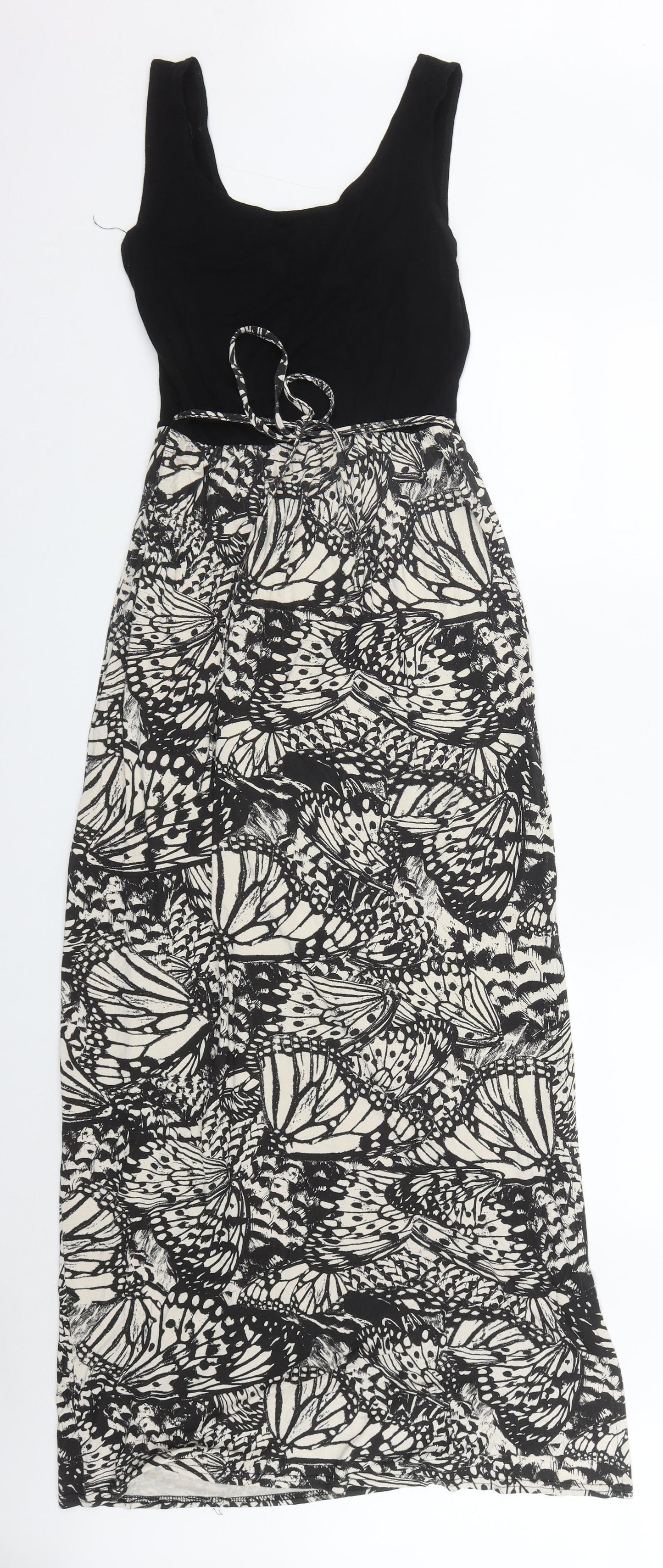 New Look Womens Black Geometric Viscose Maxi  Size 10  Round Neck