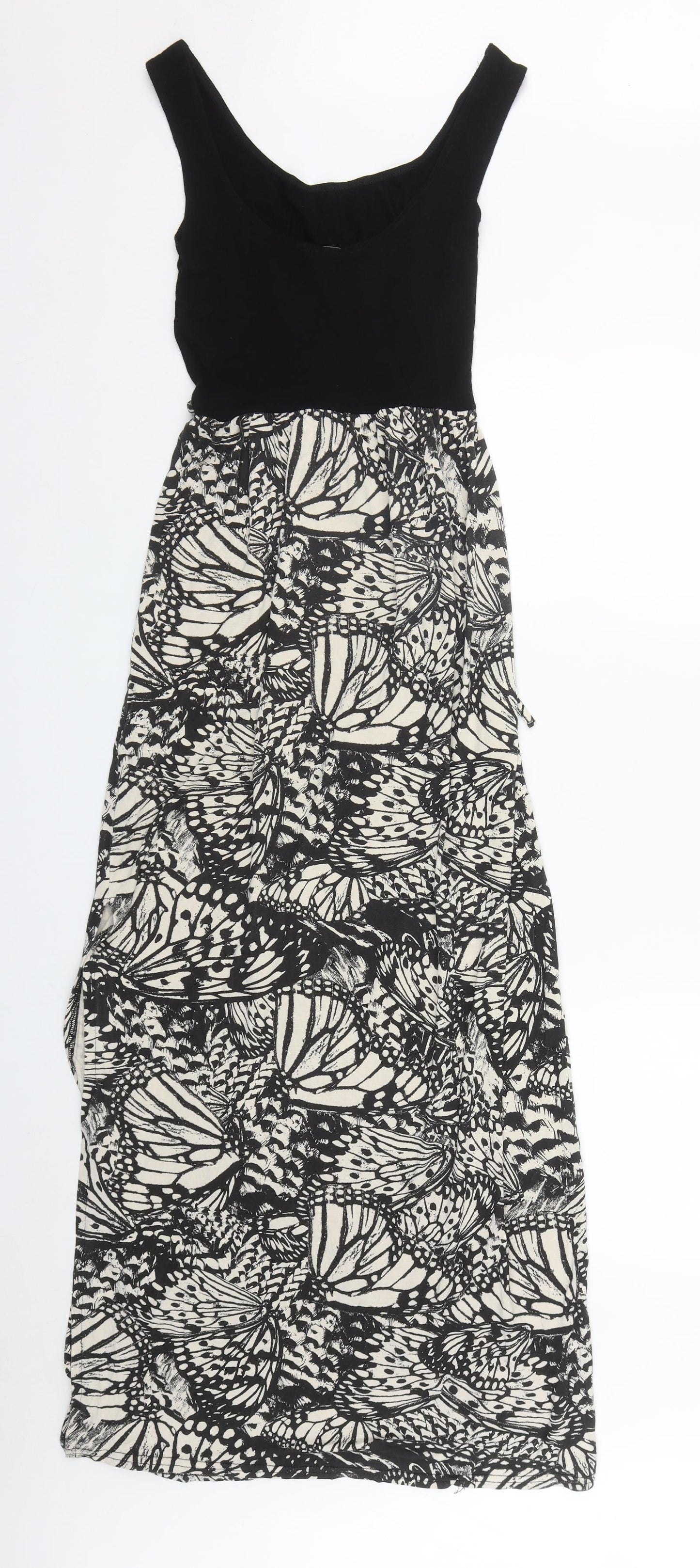 New Look Womens Black Geometric Viscose Maxi  Size 10  Round Neck