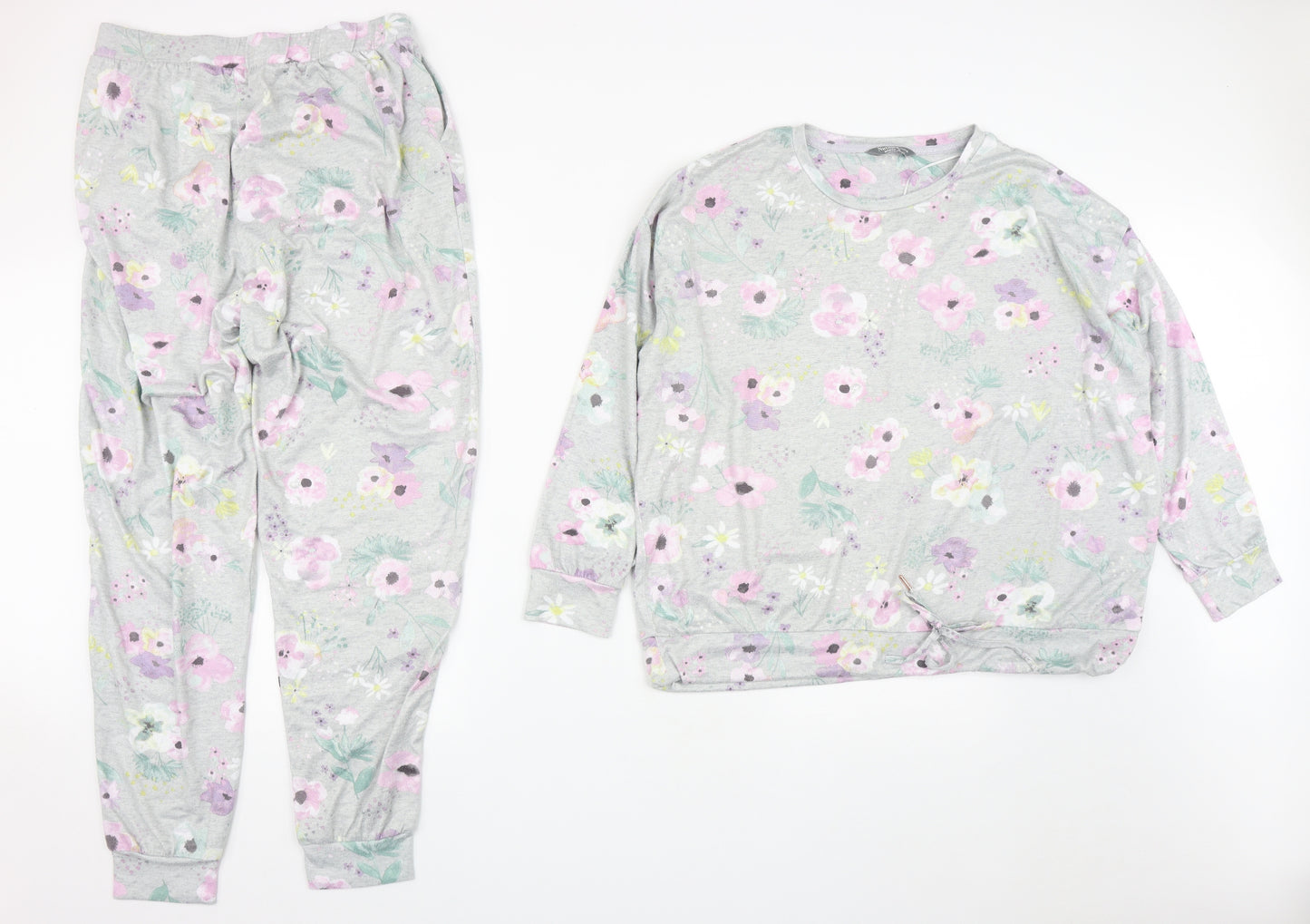 Nutmeg Womens Grey Floral Polyester Top Pyjama Set Size 16