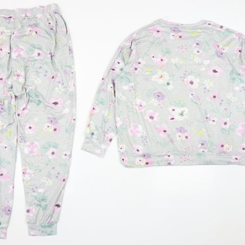 Nutmeg Womens Grey Floral Polyester Top Pyjama Set Size 16