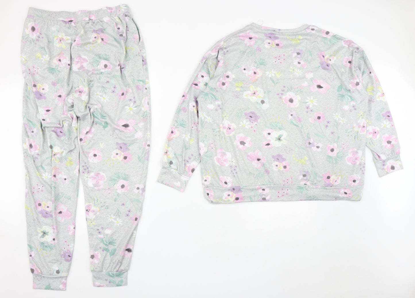 Nutmeg Womens Grey Floral Polyester Top Pyjama Set Size 16