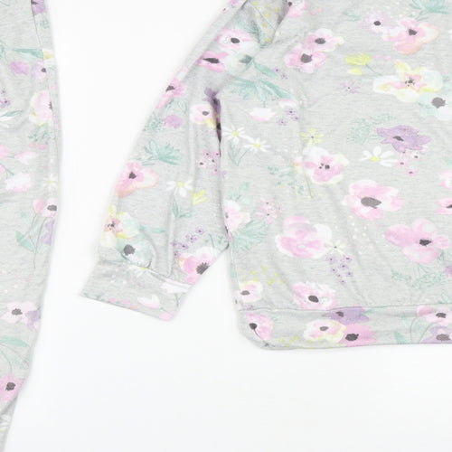 Nutmeg Womens Grey Floral Polyester Top Pyjama Set Size 16