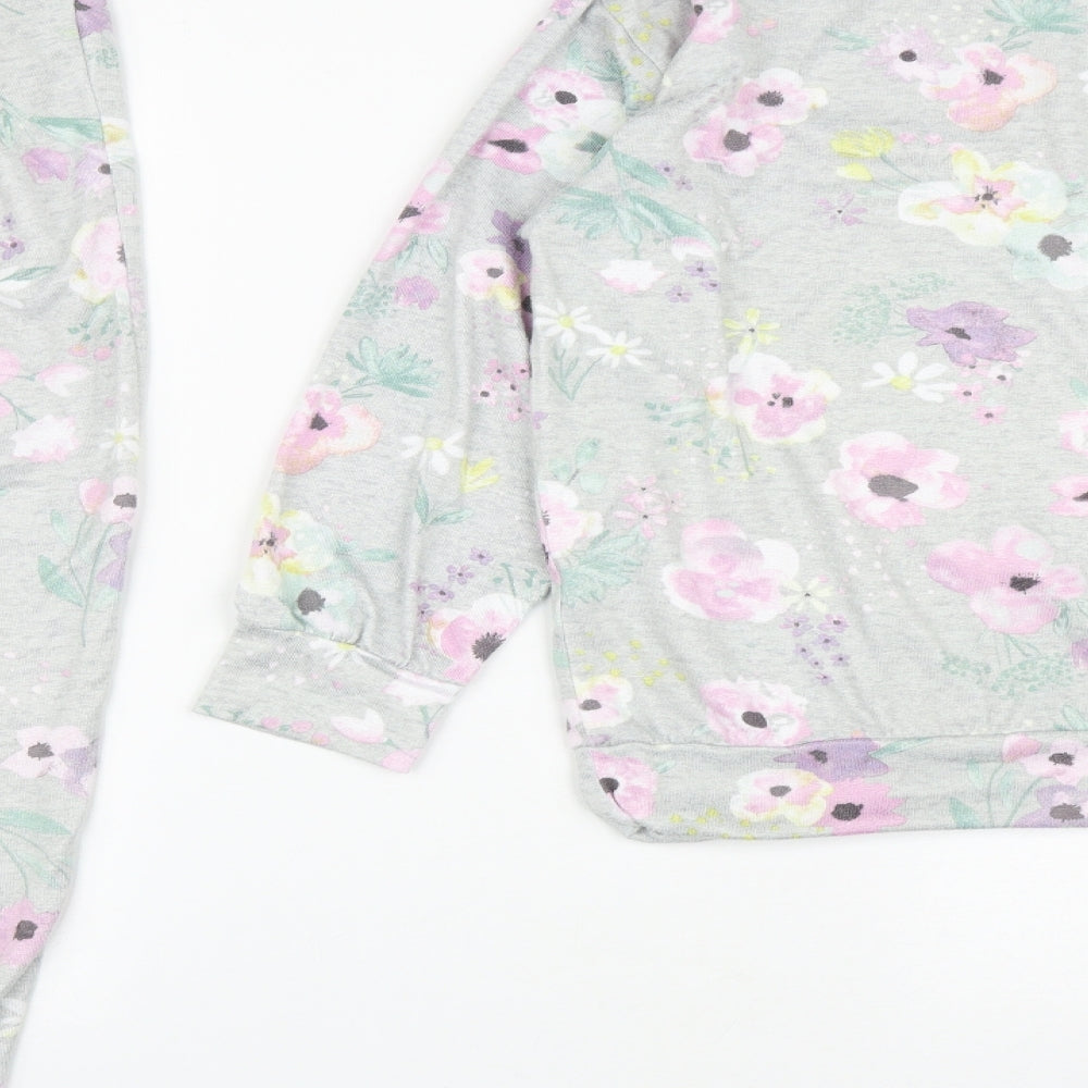 Nutmeg Womens Grey Floral Polyester Top Pyjama Set Size 16