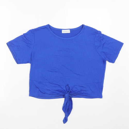 AYANAPA Womens Blue  Viscose Cropped T-Shirt Size 12 Round Neck