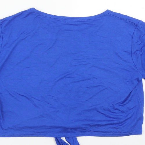 AYANAPA Womens Blue  Viscose Cropped T-Shirt Size 12 Round Neck