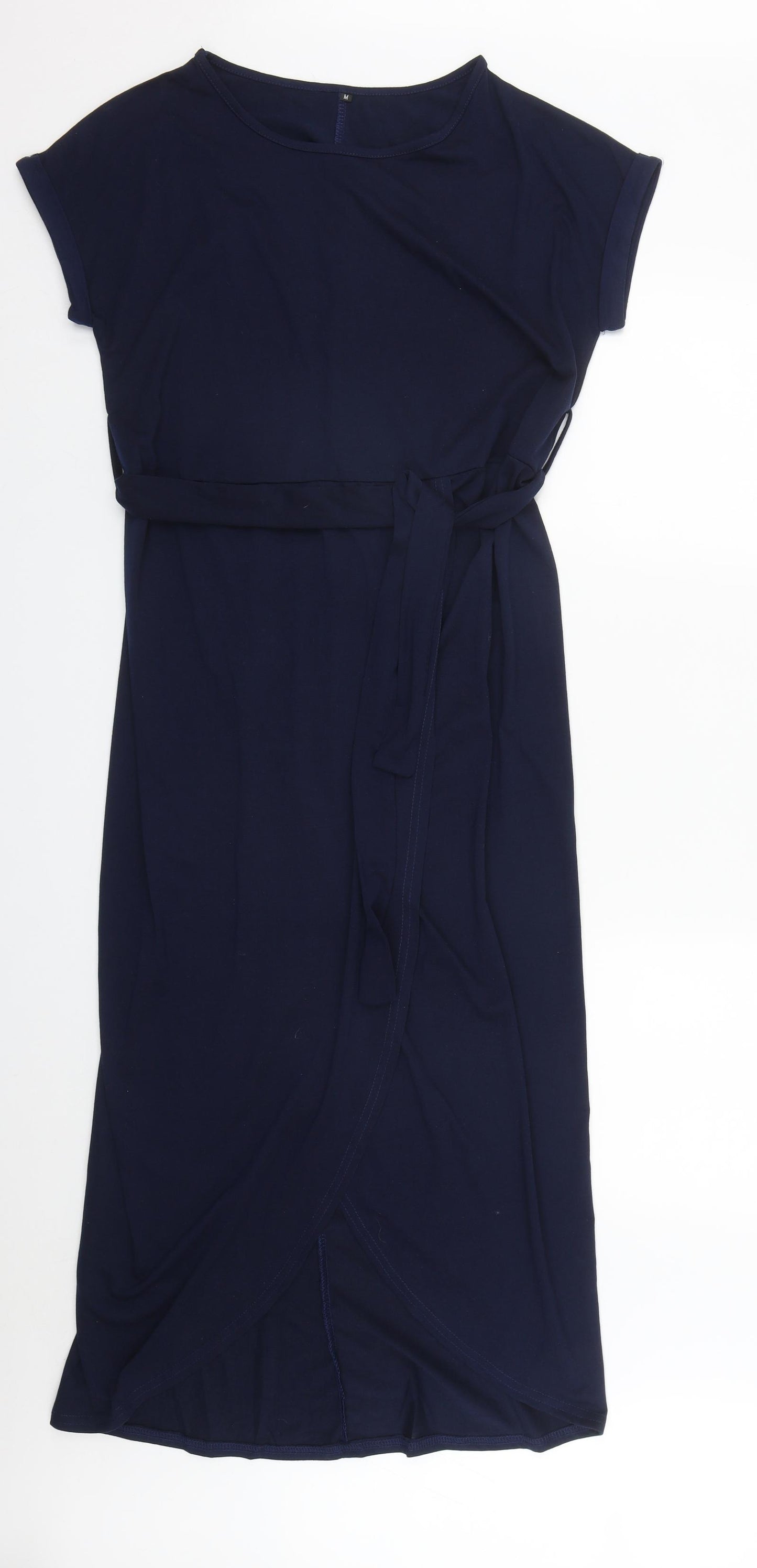 Preworn Womens Blue  Polyester Wrap Dress  Size M  Round Neck
