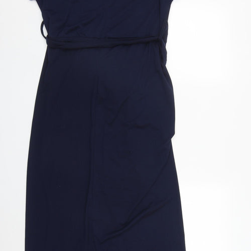 Preworn Womens Blue  Polyester Wrap Dress  Size M  Round Neck