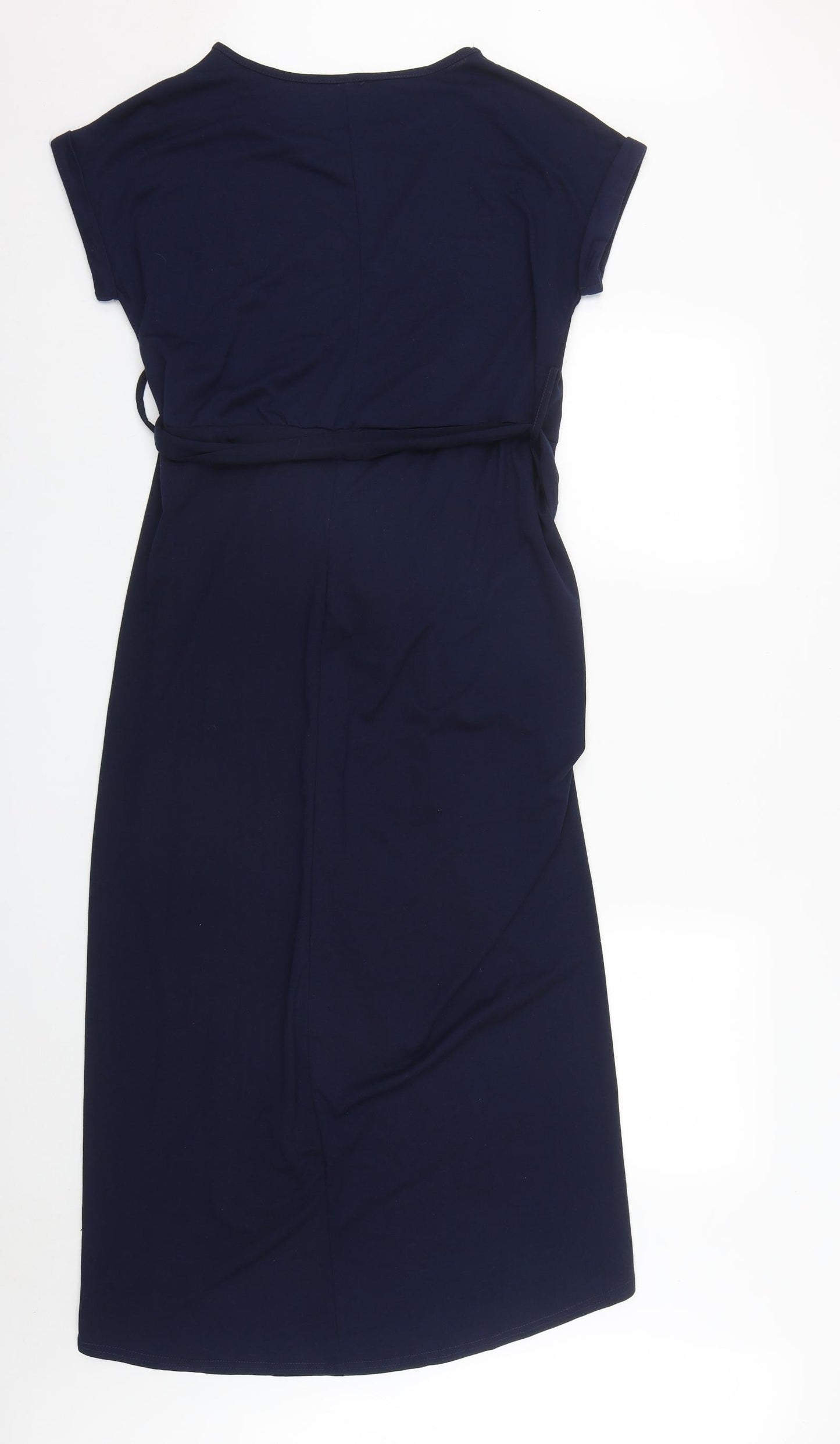 Preworn Womens Blue  Polyester Wrap Dress  Size M  Round Neck