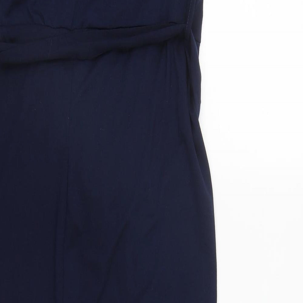 Preworn Womens Blue  Polyester Wrap Dress  Size M  Round Neck