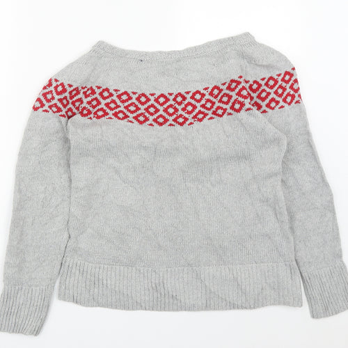 Preworn Womens Grey Round Neck Geometric Acrylic Pullover Jumper Size S
