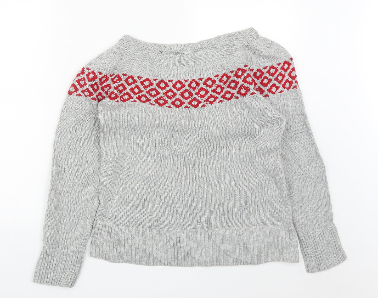 Preworn Womens Grey Round Neck Geometric Acrylic Pullover Jumper Size S