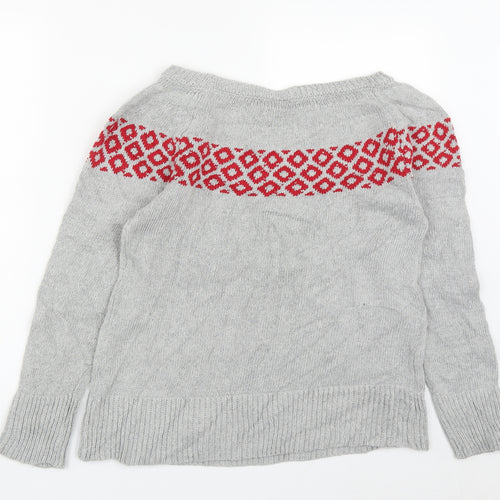 Preworn Womens Grey Round Neck Geometric Acrylic Pullover Jumper Size S