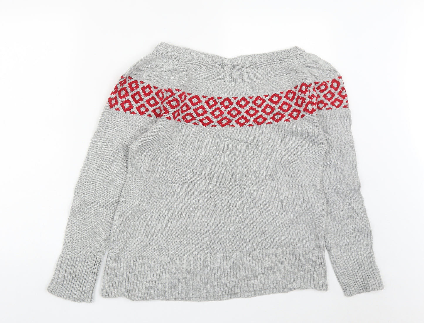 Preworn Womens Grey Round Neck Geometric Acrylic Pullover Jumper Size S