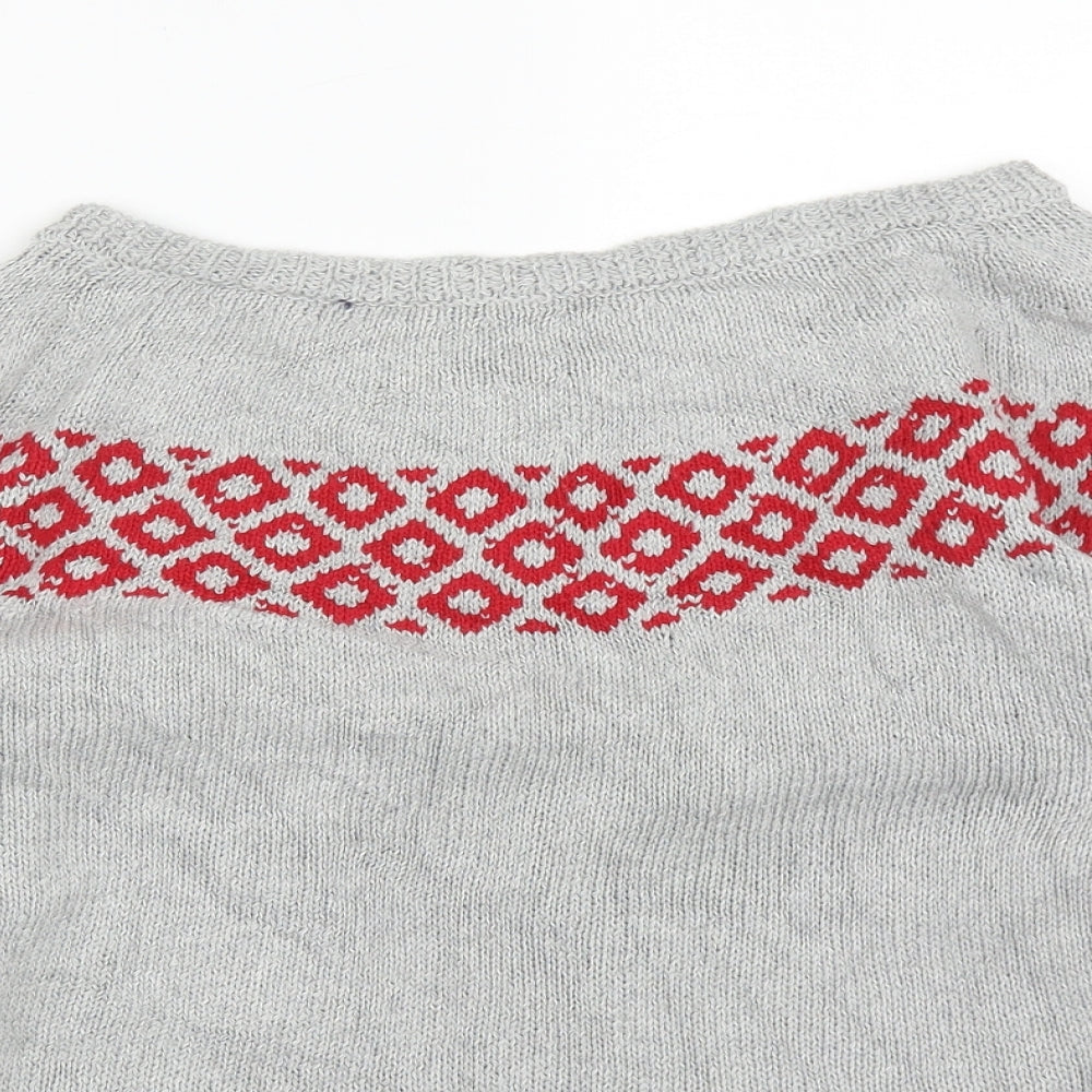Preworn Womens Grey Round Neck Geometric Acrylic Pullover Jumper Size S