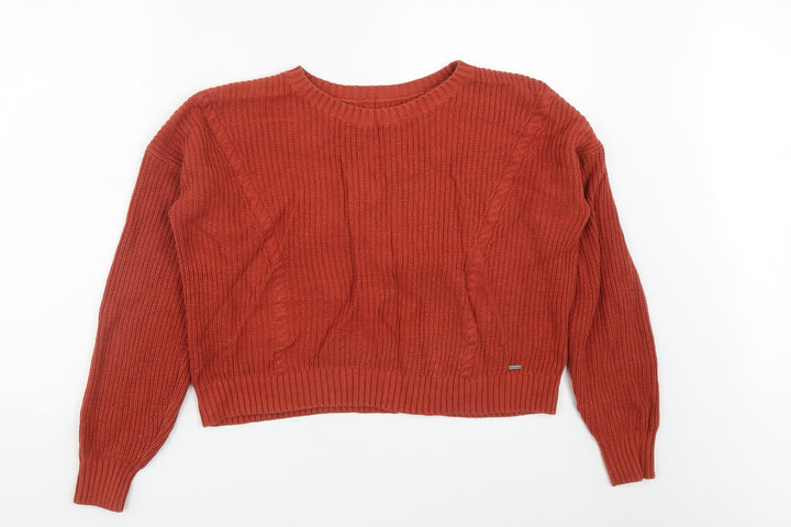 Hollister Womens Brown Round Neck Cotton Pullover Jumper Size S