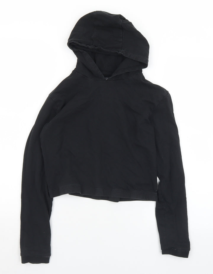 Studio Girls Black Cotton Pullover Hoodie Size 14-15 Years - Cropped