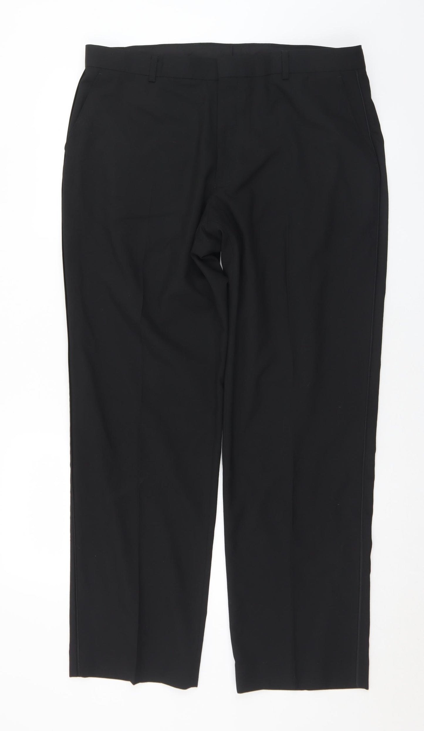 Marks and Spencer Mens Black  Polyester Trousers  Size 38 in L31 in Regular Button