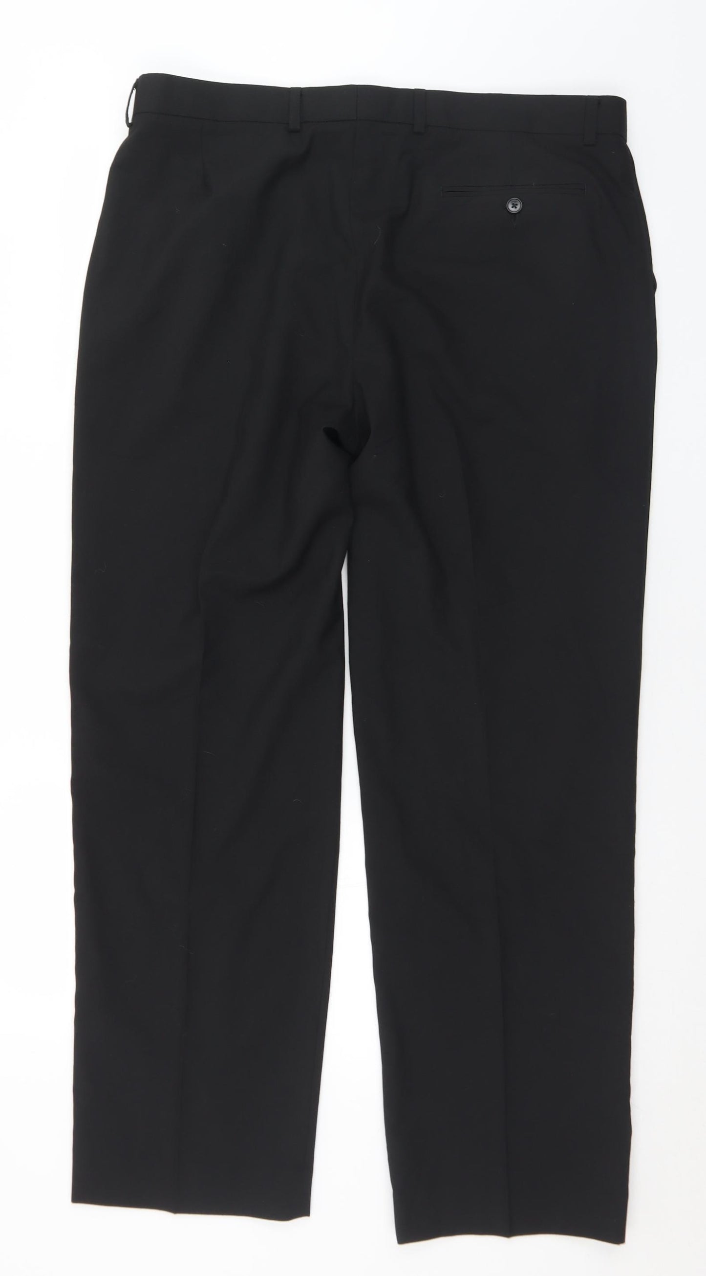 Marks and Spencer Mens Black  Polyester Trousers  Size 38 in L31 in Regular Button