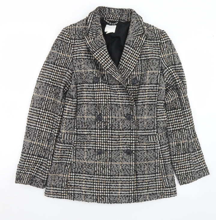 H&M Womens Black Houndstooth  Pea Coat Coat Size 6  Button