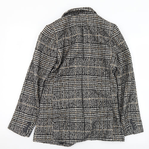 H&M Womens Black Houndstooth  Pea Coat Coat Size 6  Button
