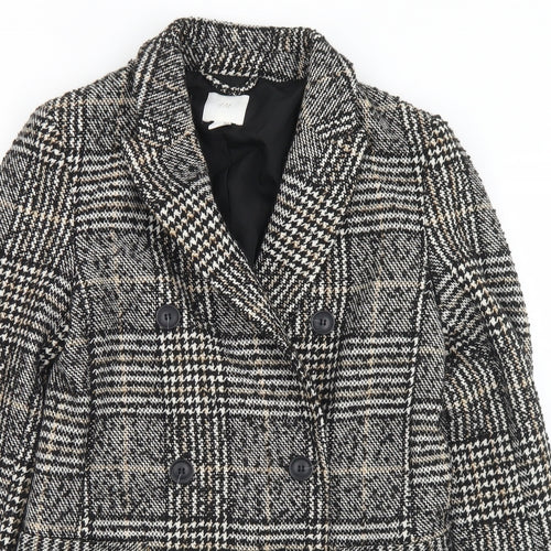 H&M Womens Black Houndstooth  Pea Coat Coat Size 6  Button