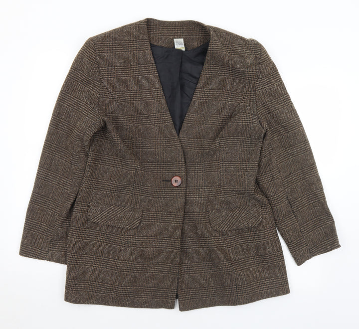 Etam Womens Brown Plaid Jacket Size 16 Button